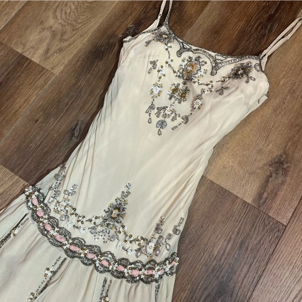 Vintage Y2K 100% Silk Beaded Dress Flapper Dress Vintage Silk Dress Fairy - Picture 3 of 9